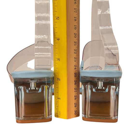 Schutz Ariella Transparent Heel Sandal Leather Women's 7.5 Blue Clear Chic Luxe - Picture 6 of 9